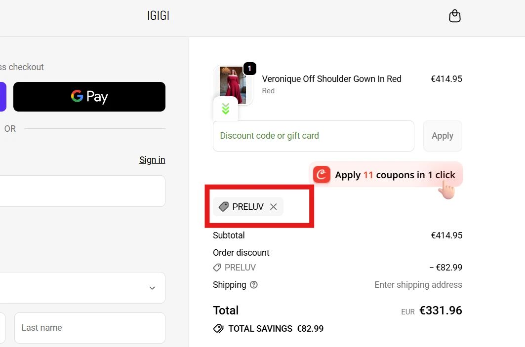 IGIGI discount code PRELUV verified checkout